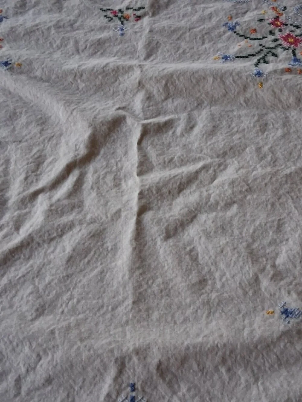 🌸 Vintage 1950s Embroidered Floral Tablecloth • 31.5” Square • Made in China